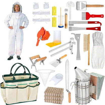 Beekeeping Supplies, 30Pcs Bee Keeping Starter Kit with Bee Suit, Bee Keeping Supplies-All Beekeeping Tools, Bee Smoker Kit with Oxford Bag for Beginners and Professionals