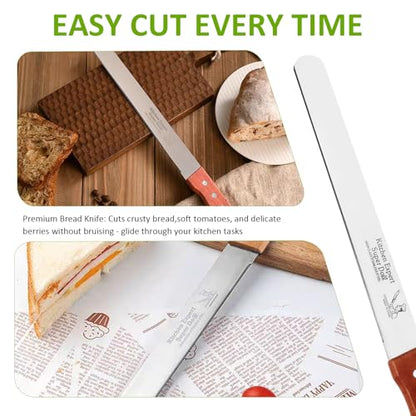 Bread Knife, Stainless Steel straight-edge Bread Knife for Homemade Bread, Cakes & Bagels, 10 Inch Kitchens Knifes Saw Breads Cutter, Bagel Sourdough Slicer Knifes with Wooden Handle