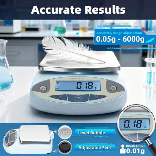 Lab Scale 6000gx0.01g,Analytical Balance 0.01g High Precision Electronic Digital Balance Scale, Scientific Scale Gram Scale Digital Balance for Kitchen Lab Weighing Jewelry Scale - size: 6000gx0.01g