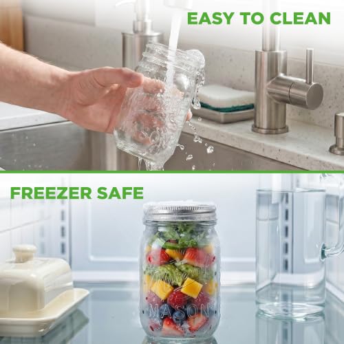 NutriChef 2-Pack 16 oz Mason Jars with Lids - Thick Glass Canning Jars with Stainless Steel Lids - Ideal for DIY Spices, Meal Prep, Overnight Oats, Jelly, Jam, Honey, Candles, Crafts, & More - style: 2 Pack