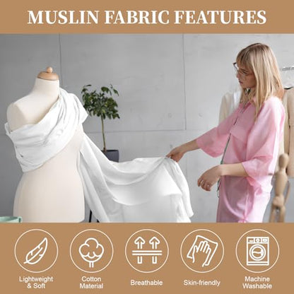 PEASUG 100% Cotton Muslin Fabric,59 inch x 10 Yards Bleached Muslin Fabric by The Yard, Medium Weight Draping Fabrics Suitable for Sewing Embroidery, Garments, Crafts Material-White - color: Bleached, size: 10 Yards