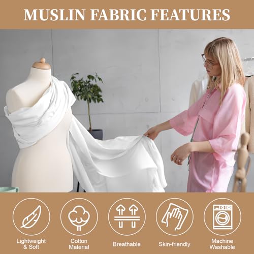 PEASUG 100% Cotton Muslin Fabric,59 inch x 5 Yards Bleached Muslin Fabric by The Yard, Medium Weight Draping Fabrics Suitable for Sewing Embroidery, Garments, Crafts Material-White - color: Bleached, size: 5 Yards