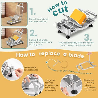 Huanyu Commercial Cheese Slicer Butter Cutter with 316 Stainless Steel Wire Customized 1/5 IN Blade Block Cheese Cutting Board Machine Aluminum Alloy Body, Home&Restaurant Kitchen Cooking Baking Tool
