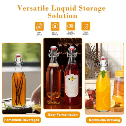 32oz Swing Top Glass Bottles - Flip Top Glass Beer Bottle with Airtight Stopper for Fermentation,Brewing,Clear Kombucha Bottles for Water, Beverages, Beer, Juice, Soda,Kefir,4 Pack - size: 32oz-4pack