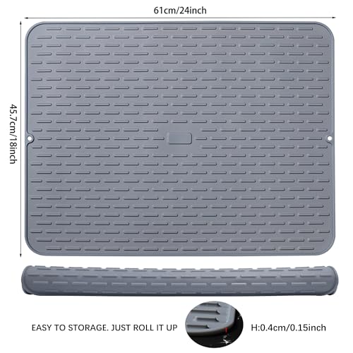 To encounter Silicone Dish Drying Mat - Extral Large 24" x 18" - Set of 2 Flexible Rubber Drying Mat, Heat Resistant Silicone Trivet, Countertop Mat, Dish Draining Mat, Sink Mat - size: 24" x 18"