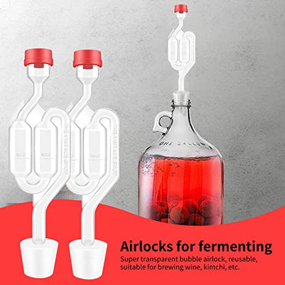 Airlocks for Fermenting, Brewing Supplies, Super Transparent Upgraded Version of 4 Fermentation Airlock, 4#6 Stoppers and 8 Airlock Grommets, Used for Brewing Wine, Beer, Sauerkraut, Pickles, Etc - color: Red-4 PCS