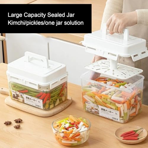 Plastic Kimchi Fermentation Container, Large Capacity Good Sealing Kimchi Jar Pickle Jar with Strainer Kimchi Storage Container Pickle Storage Box for Sauerkraut, Vegetables (5l) - size: 5l