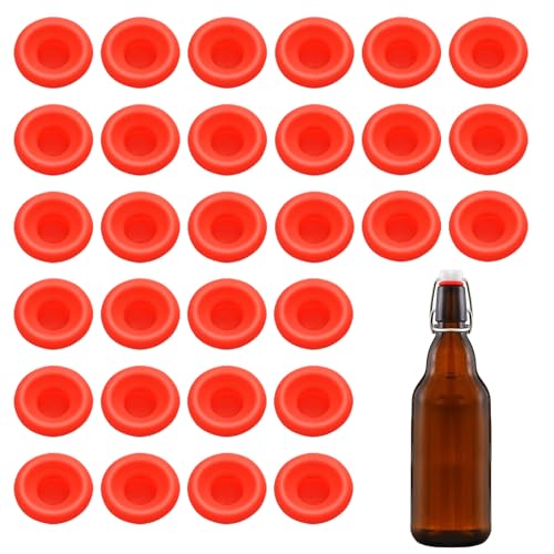30 PCS Silicone Bottle Cap Gaskets, Leak Resistant Replacement Seals for Swing Top Bottles, Red (Red half cover) - color: Red half cover