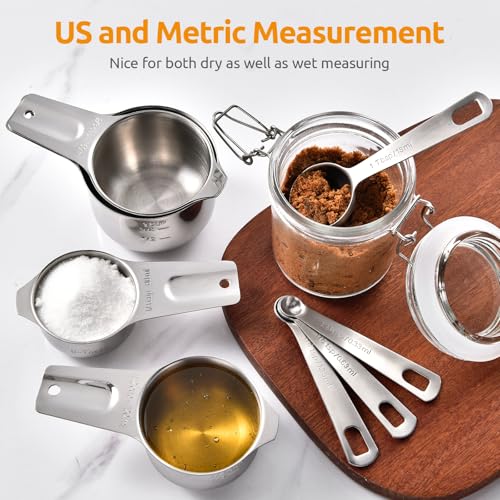 Measuring Cups and Spoons 12 Pieces: U-Taste 18/8 Stainless Steel Kitchen Metal Measure Gadgets, Heavy Duty Stackable Portion Teaspoon Tablespoon Scoop for Baking Cooking Dry & Liquid Food Ingredient - size: Measuring Cups and Spoons Set of 12