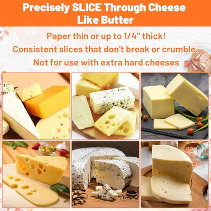 Adjustable Wire Cheese Slicer, Handheld Stainless Steel Cheese Cutter for Block Cheese with 8 Replacement Wires & Wrench, Rolling Cheeses Slicer for Block Butter Cutter