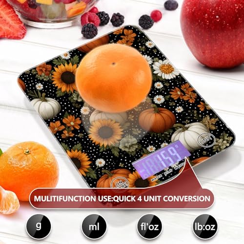 Food Scale Kitchen Scale for Baking Cooking Digital Food Weighing Measuring Scale Small Waterproof Electric Food Scale Black Dotty Pumpkins Sunflowers Daisy - color: Black Dotty Pumpkins Sunflowers Daisy