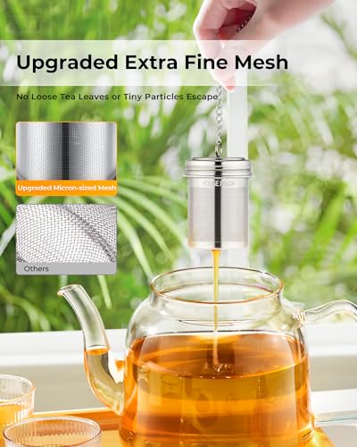 HOUSE AGAIN Tea Infuser, Extra Fine Mesh Tea Strainers for Loose Tea, 18/8 Stainless Steel Tea Strainer with Extended Chain Hook, Tea Steeper for Brew Tea, Spices & Seasonings for Single Cup, 1 Pack - size: Small × 1