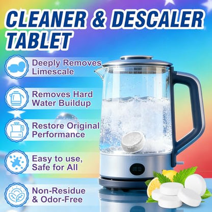 Kettle Descaler Tablets, 20 Pack Citric Acid Cleaner for Electric Kettles | Citric acid descaling tablets, limescale removal, hard water buildup, electric kettles, shower heads