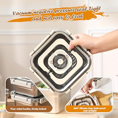 Stainless Steel Vacuum Food Storage Container with Handle- 1250ml/44oz, Large Capacity Leak-Proof Lunch Box with Hand Pump, Freezer & Dishwasher Safe - Portable for Work, Picnics