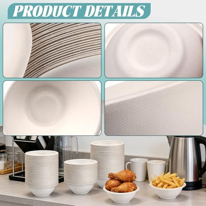 LeonBach 100 Pack 6oz Natural Bagasse Fiber Bowls, Small Disposable Paper Bowls Microwavable Safe Sample Snack Cups Charcuterie Serving Cups for Sauce Portion Condiment Ice Cream Desserts, White - color: White, style: 6oz-100 Pack