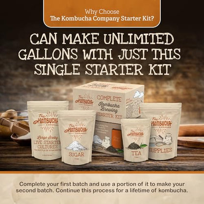 Kombucha Home Brewing Starter Kit | 5-Inch Large Scoby | Complete Kit with 16 oz Starter Tea, Brewing Jar & Supplies | Brew Unlimited Kombucha