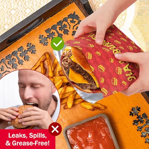Yarlung 200 Pack Hamburger Bags, Grease-proof Burger Wrappers Paper Warming Foil Retain Heat, Disposable Takeout Food Sleeves for Popcorn Hot Sandwiches, BBQ Party Snack Bar