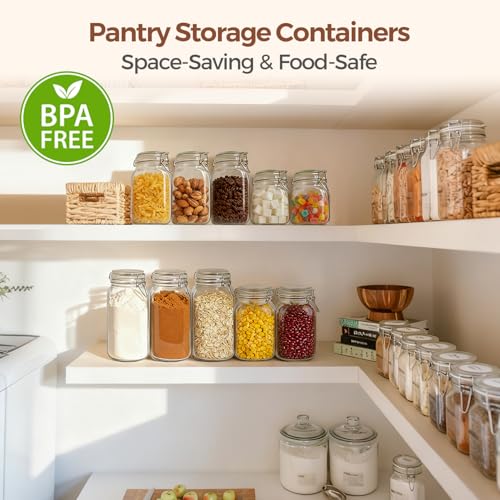 ComSaf 6-Pack 27oz Square Glass Pantry Canisters, Aesthetic Food Storage Jars for a Full Makeover, Modular Containers for Coffee, Sugar, Cookies, Snacks & Spices - size: 27oz*6