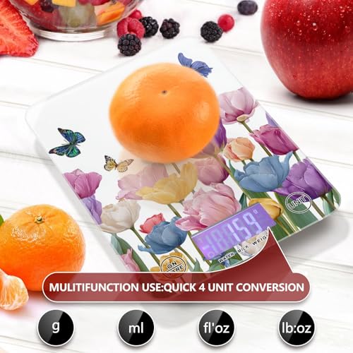Food Scale Kitchen Scale for Baking Cooking Digital Food Weighing Measuring Scale Small Waterproof Electric Food Scale Light Pink Tulips Butterfly - color: Light Pink Tulips Butterfly