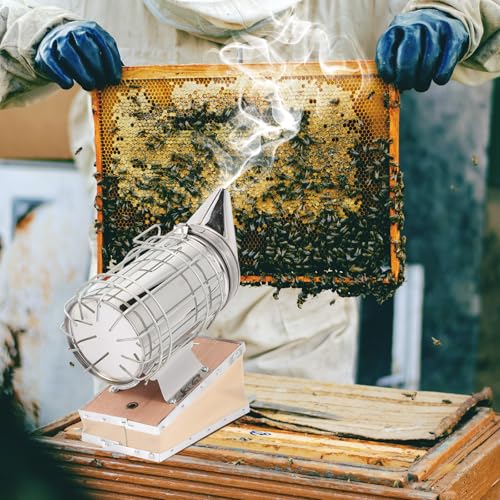MAGICLULU Beekeeping Smoker Stainless Steel Mini Narrow Spout Bee Hive Smoker Tool with Heat Shield for Apiculture Supplies
