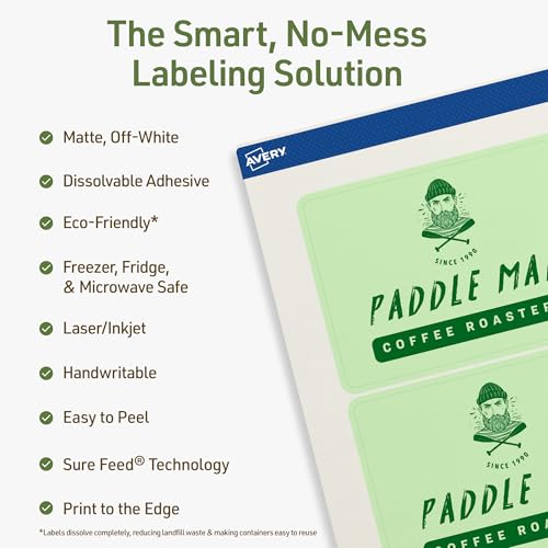 Avery Dissolvable Rectangle Labels, Sure Feed Technology, 3" x 7", Matte White, Print-to-The-Edge, Laser/Inkjet Printable, 30 Labels Total - style: 30 labels