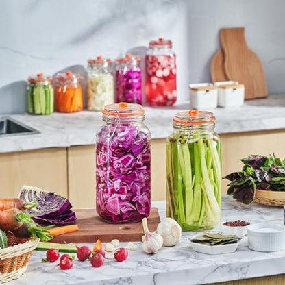 JILLMO Wide Mouth Glass Fermentation Jar with Airlock & Glass Weight, 2L (64oz) Fermenting Jar for Sauerkraut, Kimchi, Pickles & More,Pack of 2 - size: 2 Liter