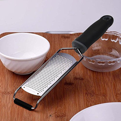 Stainless Steel Cheese Grater, Ergonomic Soft Handle Lemon Ginger Potato Zester with Plastic Cover - color: A-Black