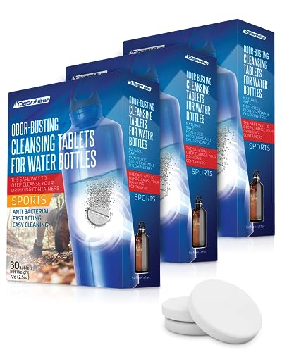 CleanHike Tumbler Water Bottle Cleaning Tablets - (90 Tablets) All Natural Ingredient, Great for All Stainless, Plastics, Ceramic and Glass Drinking Containers, Individually Packed (3)