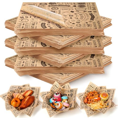 Ireer 400 Pcs Deli Wax Paper Sheets 15 x 15 Inch Large Newsprint Sandwich Paper Wraps Greaseproof Food Basket Liners Newspaper Wrapping for Spring Summer Picnic Burger Bread BBQ Party (Brown Black) - color: Brown Black