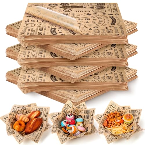 Ireer 400 Pcs Deli Wax Paper Sheets 15 x 15 Inch Large Newsprint Sandwich Paper Wraps Greaseproof Food Basket Liners Newspaper Wrapping for Spring Summer Picnic Burger Bread BBQ Party (Brown Black) - color: Brown Black