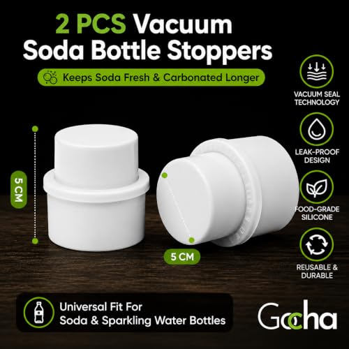 GOCHA 2 PCS Vacuum Soda Bottle Stoppers, Silicone Fizz Keeper Caps, Carbonation Preserver for Soda, Sparkling Water, Soft Drinks & Beer Bottles, Reusable Leak Proof Bottle Sealer | (White) - color: White