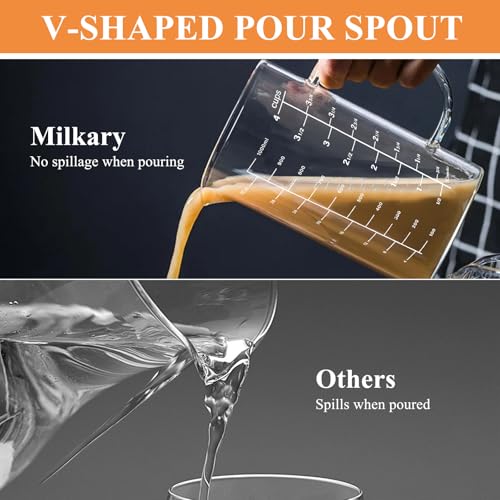 Glass Measuring Cup, 1000 ML (33.8 Oz, 4 Cup) High Borosilicate Glass Measuring Cup with Wood Lid Insulated Handle V-Shaped Spout for Kitchen Restaurant Easy To Read