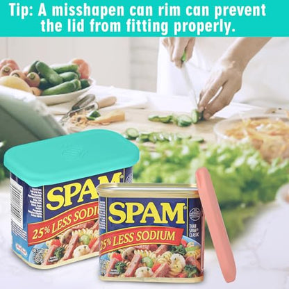 Silicone Can Lids for SPAM Canned Meat 12 oz, LFGB Platinum Silicone Can Covers for Food Storage, Freezer Dishwasher Safe, Set of 2 - color: pink green