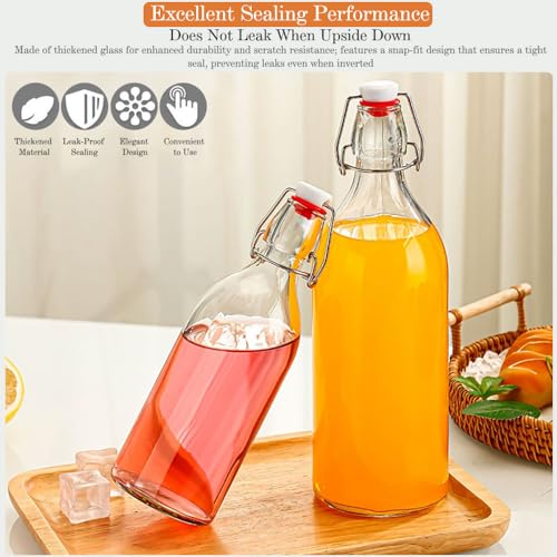 Flip Top Glass Bottle [Pack of 2] – Swing Brewing with Stopper for Beverages, Oil, Vinegar, Kombucha, Beer, Water, Soda, Kefir Airtight Lid & Leak Proof Cap Clear 2oz+8.5oz