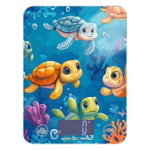 Blue Turtles and Corals Food Scale Kitchen Digital Scale Food Ounces and Grams Dieting Baking Cooking Waterproof Glass Panels LCD Display,4 Units Tare Function - color: Underwater Turtles and Corals