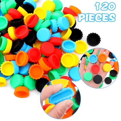 120 PCS Silicone Rubber Bottle Caps, 6 Colors Reusable Beer Caps for Home Brewing Beer, Soft Drink, Wine Bottle, Beer Bottle, Soda Bottles Kitchen Gadgets
