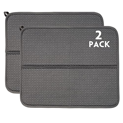 2 Pack Dish Drying Mat, Absorbent Microfiber Dish Drying Mat for Kitchen Counter, 16"x18” Large Size Dish Drying Pad, Ultra Absorbent Dishes Drainer Mat for Countertop - color: 2 Pack Grey, size: 16''X18''