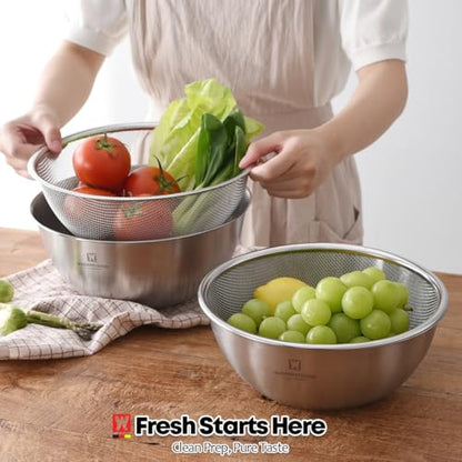 WAGENSTEIGER Stainless Steel Mixing Bowl and 3-Legged Colander Set, Multipurpose Kitchen Basket with Fine Mesh Colander, Salad Mixing Bowl with Strainer, Rinsing Vegetables & Fruits (24cm / 9.45") - size: 9.45 inches