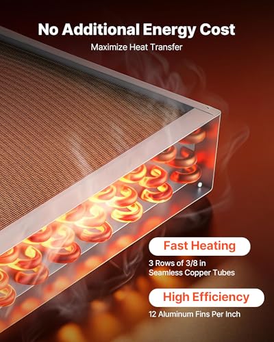 VEVOR Water to Air Heat Exchanger, 24 x 24 in Finned Tube HVAC Heat Exchanger Coil with Copper Tubes & Aluminum Fins, 225K BTU Output for Outdoor Wood Furnace, Hydronic Heating & Cooling Systems