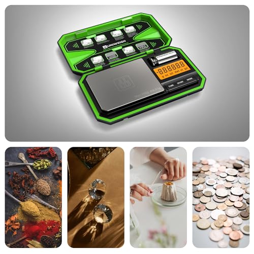 UNIWEIGH Digital Pocket Scale 200g/0.01g, Digital Scale Grams Precision | Jewelry Scale,Coins Scale with 50g Cal Weights for Powder,small items,Tea,Jewelry,Coins (Battery Included)-Fluorescent Green - color: Fluorescent Green
