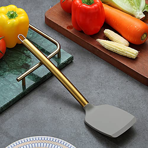 Berglander Non-stick Silicone Solid Turner, Titanium Gold Plating handle, Barbecue Spatula for Cooking, Dishwasher Safe, Easy to Clean - style: f. Solid Turner