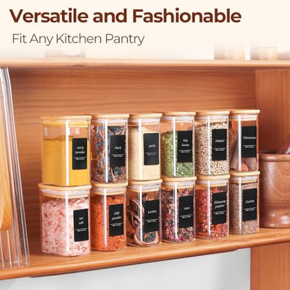 Comsaf Spice Jars with Label，8 oz Small Glass Jars with Lids, 6 Pcs Seasoning Containers, Rectangle Glass Containers with Lids, Empty Seasoning Jars for Pantry Storage, Loose Tea, Herbs, Powders, Salt - size: 8oz-6Pcs