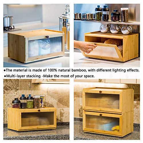 ETMI Bamboo Bread Box for Kitchen Counter-Large Capacity Bread Storage Container Farmhouse Bread Box with Window Bread Holder - color: Bamboo
