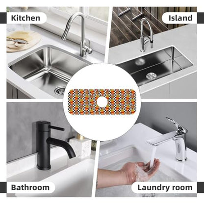 Fries Chicken Nuggets Black White Checkerboard Faucet Mat For Kitchen Sink, Absorbent Countertop Protector, Quick Dry Sink Splash Guard Pad, Waterproof Draining Mat 15" X 5.5" - color: Style 2