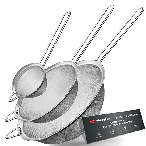 Walfos Fine Mesh Strainer Set of 3, Stainless Steel Wire Strainers for Kitchen, Multipurpose Metal Fine Sieve with Handle, Perfect for Food, Rice, Quinoa, 2.7", 4.6", 7" - size: 2.7", 4.6", 7" (3pcs)