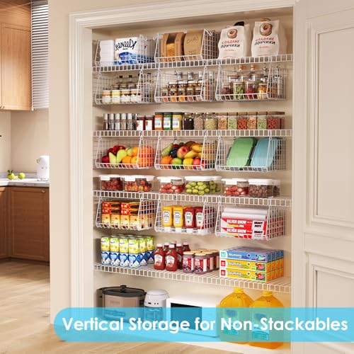Jsskeeim 3-Pack Under Shelf Hanging Baskets with 360° Rotating Hooks - Space Saving Pantry Shelf Organizer for Kitchen Storage, Foldable Small Space Solutions for Pantry Organization, White