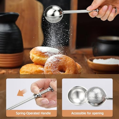 Flour Sifter, Sifter for Baking with Flour and Powdered Sugar Shaker Duster Set, 3 Cup 3 in 1 Stainless Steel Double Layer Fine Mesh Sifter for Cakes, Pastries, Pies, Cupcakes and Desserts