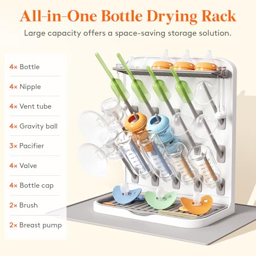 Lifewit Large Baby Bottle Drying Rack with Drain Mat & 15 Hooks, Newborn Essentials Must Haves, Bottle Storage Organizer for Countertop, Cabinet, Rack Dryer Holder for Pacifiers, Pump Parts - size: Large-15 Hooks, style: with Drain Mat