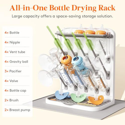 Lifewit Large Baby Bottle Drying Rack with Drain Mat & 15 Hooks, Newborn Essentials Must Haves, Bottle Storage Organizer for Countertop, Cabinet, Rack Dryer Holder for Pacifiers, Pump Parts - size: Large-15 Hooks, style: with Drain Mat