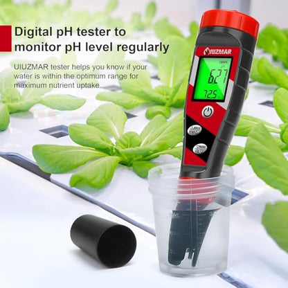 UIUZMAR pH Meter for Water Hydroponics Supplies - pH Up and Down Tester Digital PPM Meter EC Meter Combo for Home Growers – Accurate pH Tester TDS EC Reader for Hydroponics - color: Red